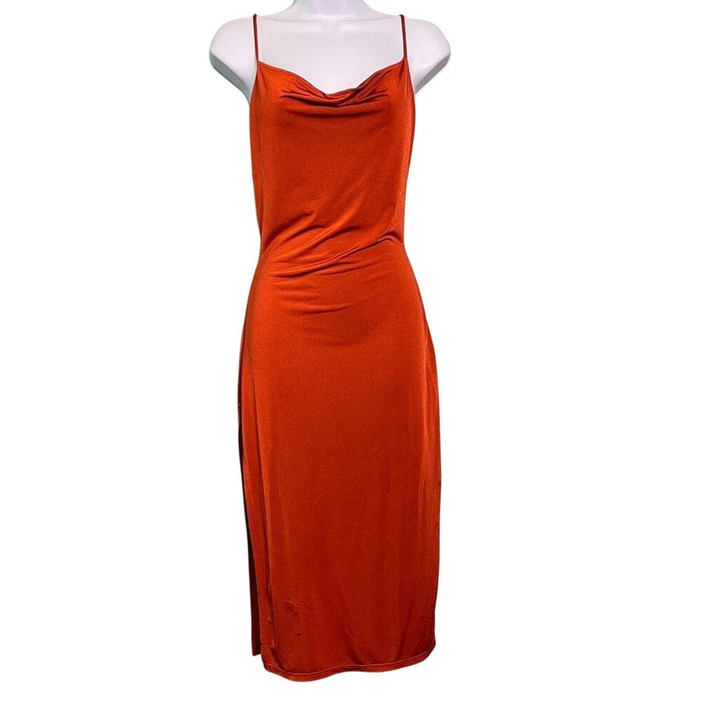 Better Be Cowl Neck Midi Dress Womens Small Orange Bodycon Slip Y2K Night Out